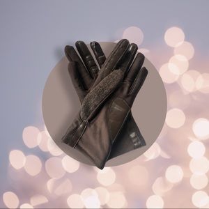 Brown Leather-trim Gloves